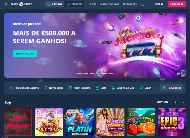 Visão Geral do Site Platin Casino